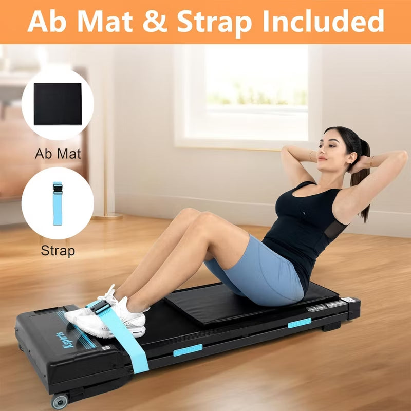 Ksports 3 in 1 Pro Electric Folding Treadmill Home Gym Cardio Strength Training Workout Set with Ab Mat, Sit Up Strap, Navy