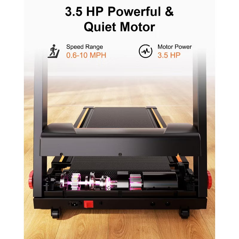 DeerRun 3.0 HorsePower Folding Treadmill APP Control , 300LB Walking Pad Running Data Analysis, Gift Smart Treadmills ,BlackRed