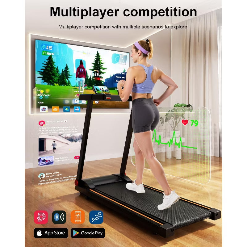 DeerRun 3.0 HorsePower Folding Treadmill APP Control , 300LB Walking Pad Running Data Analysis, Gift Smart Treadmills ,BlackRed