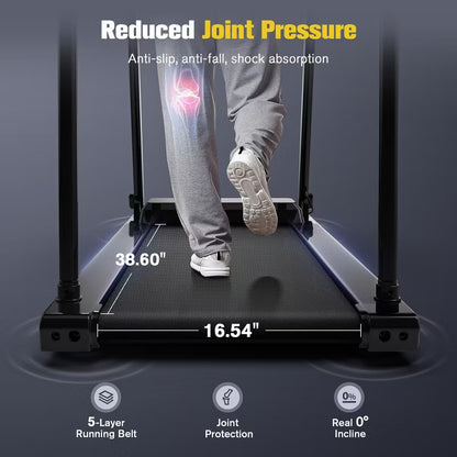 REDLIRO Walking Treadmill for Seniors with Long Handrails 300 lbs Capacity Recovery Fitness Exercise Machine Heart Rate Sensor with Desk & Cup Holder