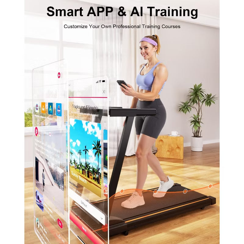 DeerRun 3.0 HorsePower Folding Treadmill APP Control , 300LB Walking Pad Running Data Analysis, Gift Smart Treadmills ,BlackRed