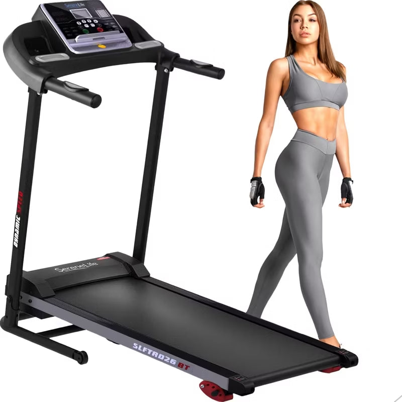SereneLife Folding Treadmill - 1.0 HP Motorized Running Machine with 12 Pre-set Programs, Bluetooth Music, and App Support