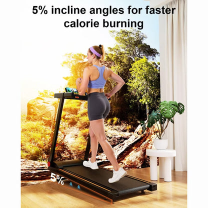 DeerRun 3.0 HorsePower Folding Treadmill APP Control , 300LB Walking Pad Running Data Analysis, Gift Smart Treadmills ,BlackRed