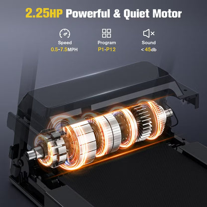 REDLIRO Walking Treadmill for Seniors with Long Handrails 300 lbs Capacity Recovery Fitness Exercise Machine Heart Rate Sensor with Desk & Cup Holder