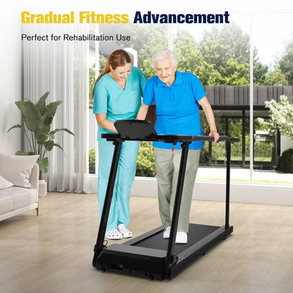 REDLIRO Walking Treadmill for Seniors with Long Handrails 300 lbs Capacity Recovery Fitness Exercise Machine Heart Rate Sensor with Desk & Cup Holder