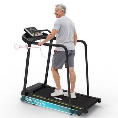 Redliro Senior Treadmill with Long Side Handrails, 300lbs Capacity, LED Display & Heart Rate Sensor, Safe Walking Treadmill for Elderly