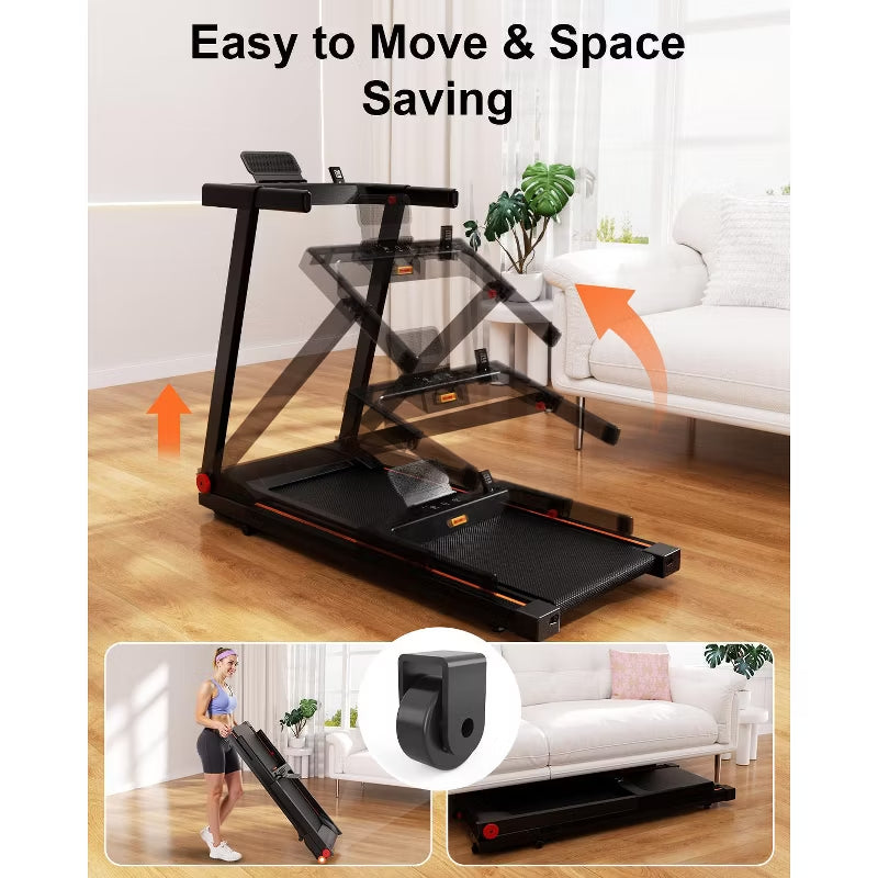 DeerRun 3.0 HorsePower Folding Treadmill APP Control , 300LB Walking Pad Running Data Analysis, Gift Smart Treadmills ,BlackRed