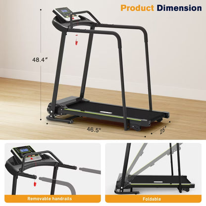 Redliro Senior Treadmill with Long Side Handrails, 300lbs Capacity, LED Display & Heart Rate Sensor, Safe Walking Treadmill for Elderly