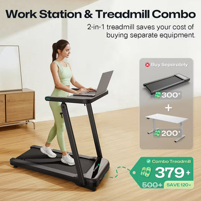 UREVO Foldi 3S Treadmill with Desk | Adjustable, Foldable, Smart Treadmill