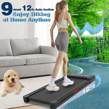 TRAILVIBER Walking Pad Treadmill with 12% 9-Level Auto Incline, 450 lbs Capacity and RGB LED Screen Under Desk Treadmill for Home Small/Office