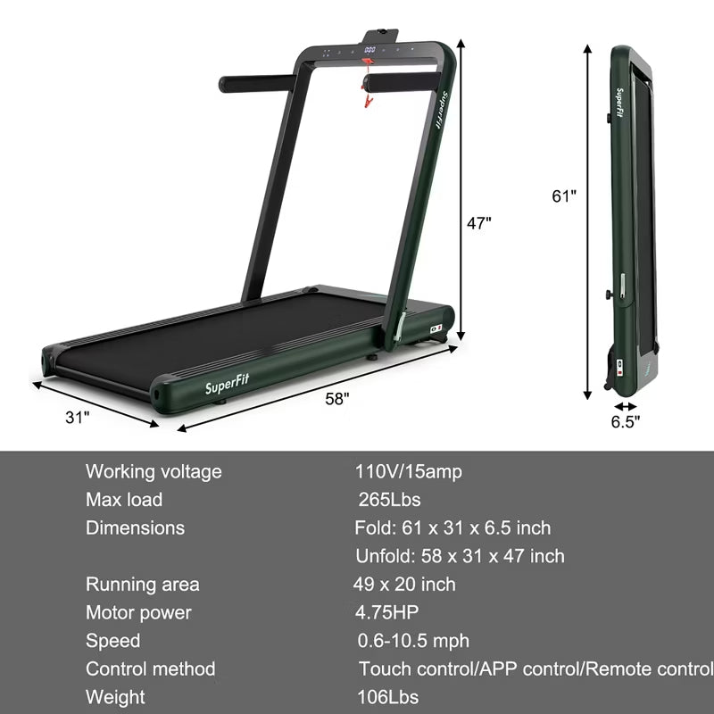 SuperFit 4.75HP 2 In 1 Folding Treadmill W/Remote APP