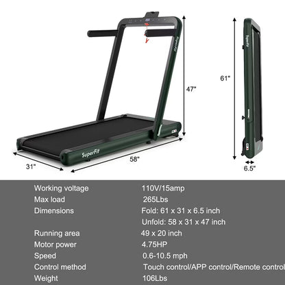 SuperFit 4.75HP 2 In 1 Folding Treadmill W/Remote APP