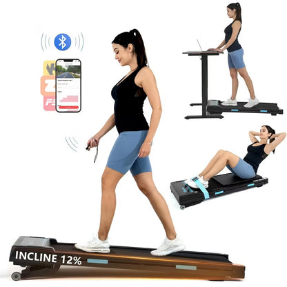 Ksports 3 in 1 Pro Electric Folding Treadmill Home Gym Cardio Strength Training Workout Set with Ab Mat, Sit Up Strap, Navy