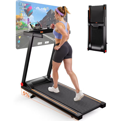 DeerRun 3.0 HorsePower Folding Treadmill APP Control , 300LB Walking Pad Running Data Analysis, Gift Smart Treadmills ,BlackRed