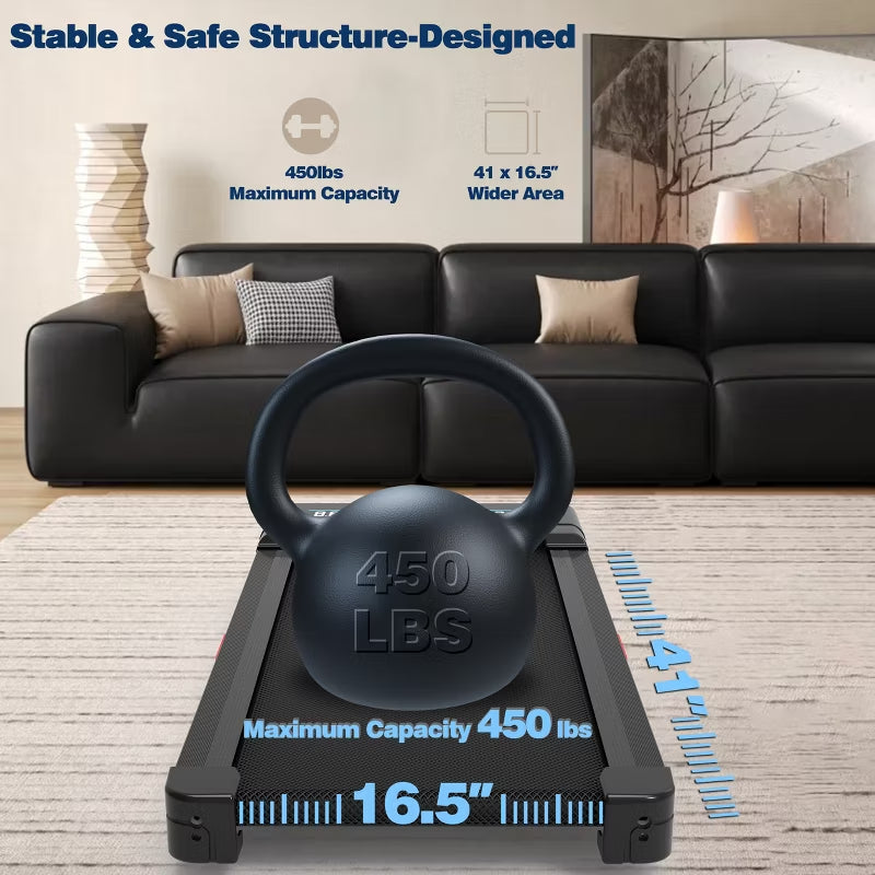 TRAILVIBER Walking Pad Treadmill with 12% 9-Level Auto Incline, 450 lbs Capacity and RGB LED Screen Under Desk Treadmill for Home Small/Office