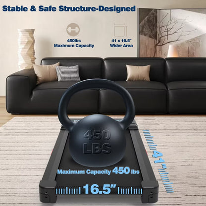 TRAILVIBER Walking Pad Treadmill with 12% 9-Level Auto Incline, 450 lbs Capacity and RGB LED Screen Under Desk Treadmill for Home Small/Office