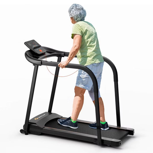 Costway 2.5 HP Walking Treadmill with Long Handrails for Seniors Pulse Sensors LED Display