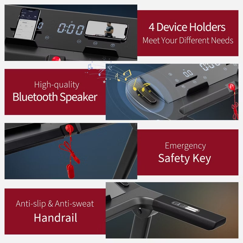 SuperFit 3.75HP Folding Treadmill Electric Running Machine W/Bluetooth APP Self-standing