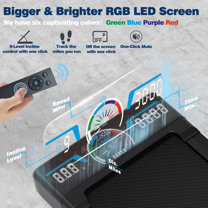 TRAILVIBER Walking Pad Treadmill with 12% 9-Level Auto Incline, 450 lbs Capacity and RGB LED Screen Under Desk Treadmill for Home Small/Office