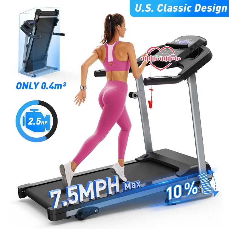 FYC Foldable Electric Treadmill for Home, 2.5HP Quiet 7.5 MPH with Heart Rate Sensor and LCD Display