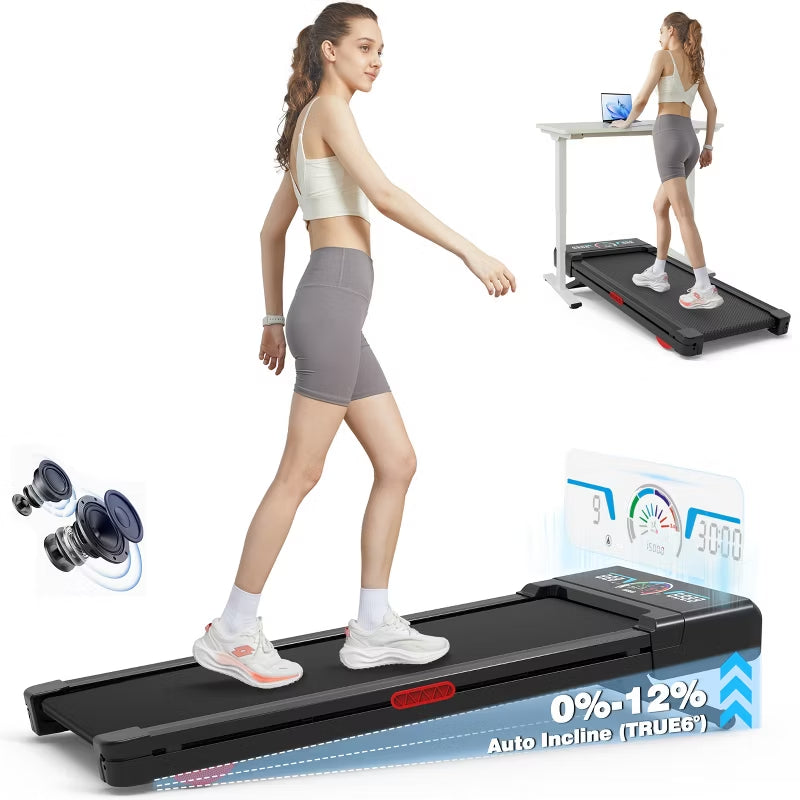 TRAILVIBER Walking Pad Treadmill with 12% 9-Level Auto Incline, 450 lbs Capacity and RGB LED Screen Under Desk Treadmill for Home Small/Office