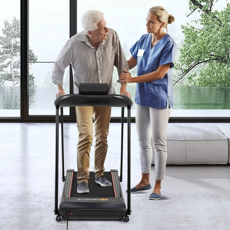 Costway 2.5 HP Walking Treadmill with Long Handrails for Seniors Pulse Sensors LED Display